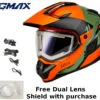 Gmax GM-11S Ronin Snow Helmet Orange Grey Electric Shield And Dual Lens -HJC Store 23b9 64dborange duallens