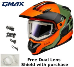 Gmax GM-11S Ronin Snow Helmet Orange Grey Electric Shield And Dual Lens