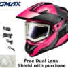 Gmax GM-11S Ronin Snow Helmet Black Grey Pink Electric Shield And Dual Lens -HJC Store 23b9 64dbpink duallens