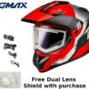 Gmax GM-11S Ronin Snow Helmet Black Red Electric Shield And Dual Lens -HJC Store 23b9 64dbred duallens