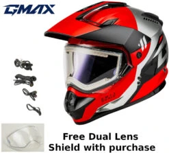 Gmax GM-11S Ronin Snow Helmet Black Red Electric Shield And Dual Lens