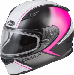 Gmax GM-49Y Youth Full Face Helmet Hail Graphic Matte Black Pink White Dual Lens