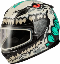Gmax GM-49Y Youth Full Face Helmet Drax Graphic Silver Dual Lens