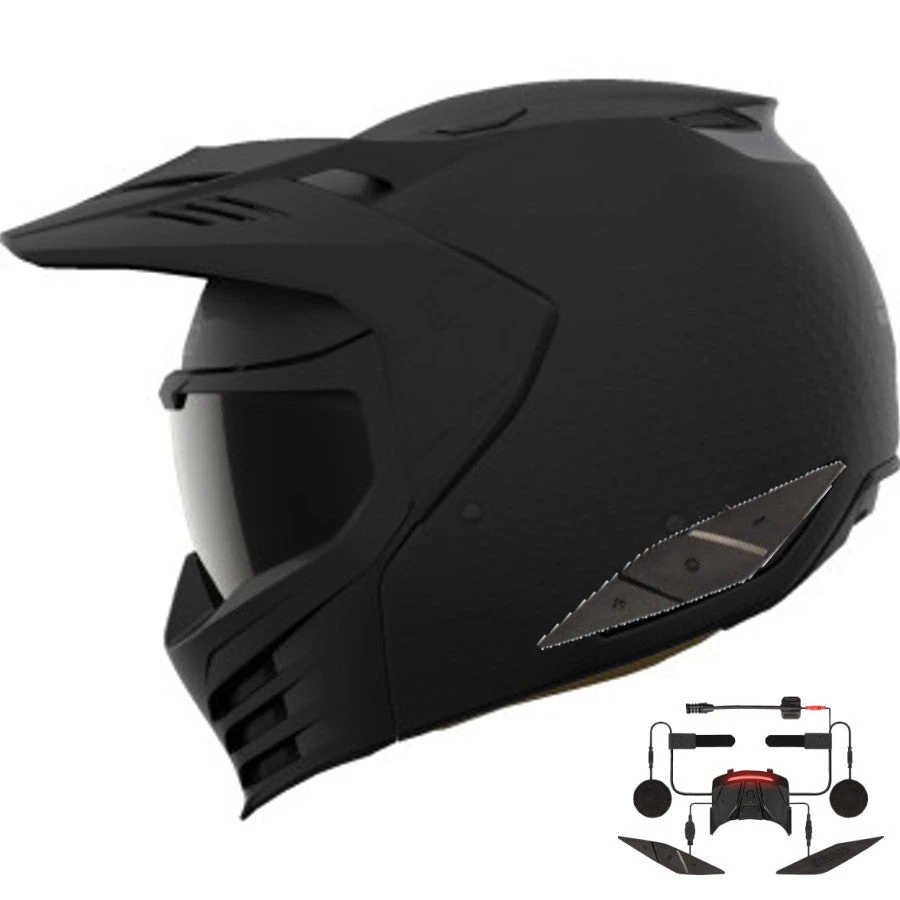Icon Elsinore Bluetooth Helmet Monotype Black HelmLink Installed 3 Icon Elsinore Bluetooth Helmet Monotype Black HelmLink Installed