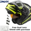 Gmax MD-01S Snow Helmet Descendant Matte Black Hi Vis Electric Shield And Dual Lens -HJC Store MD 01 Descendant withDual Lens Electric HiViz