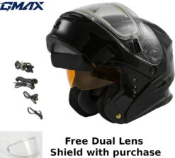 Gmax MD-01S Snow Helmet Gloss Black Electric Shield And Dual Lens