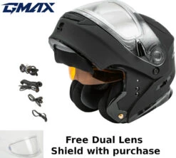 Gmax MD-01S Snow Helmet Matte Black Electric Shield And Dual Lens