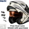 Gmax MD-01S Transistor Snow Helmet White Grey Black Electric Shield And Dual Lens -HJC Store MD 01 Transistor withDual Lens Electric White