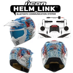 Icon Elsinore Bluetooth Helmet American Basstard Blue HelmLink