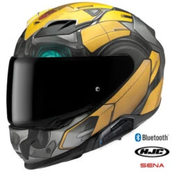 HJC F71 Full Face Bluetooth Helmet Bumblebee MC-3SF 11b Installed